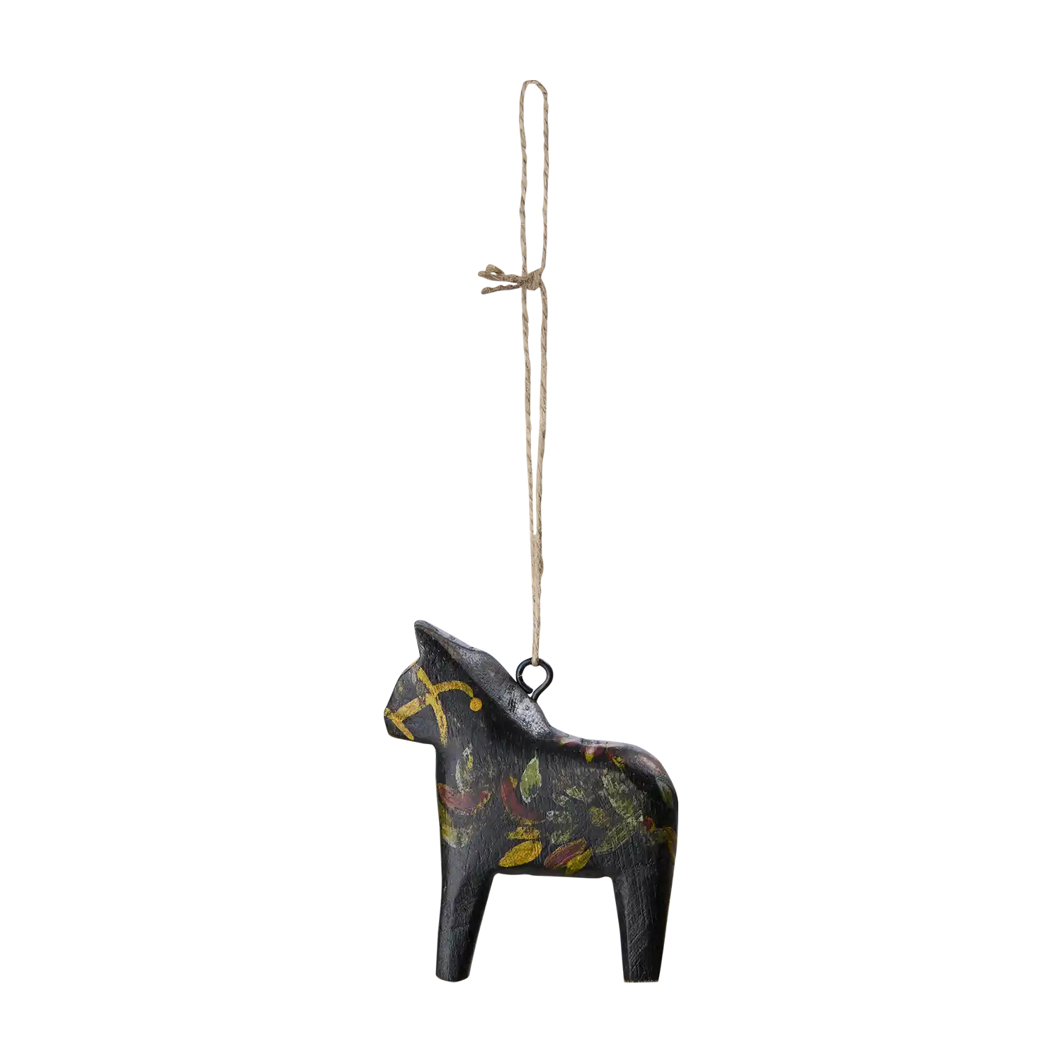 FÅLE Deko‑Pferd aus Mangoholz, Schwarz/Mehrfarbig, L8×B2×H9 cm