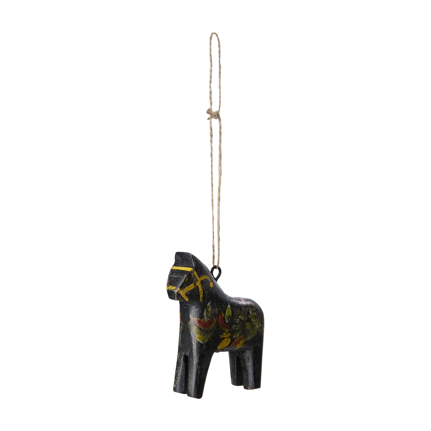 FÅLE Deko‑Pferd aus Mangoholz, Schwarz/Mehrfarbig, L8×B2×H9 cm