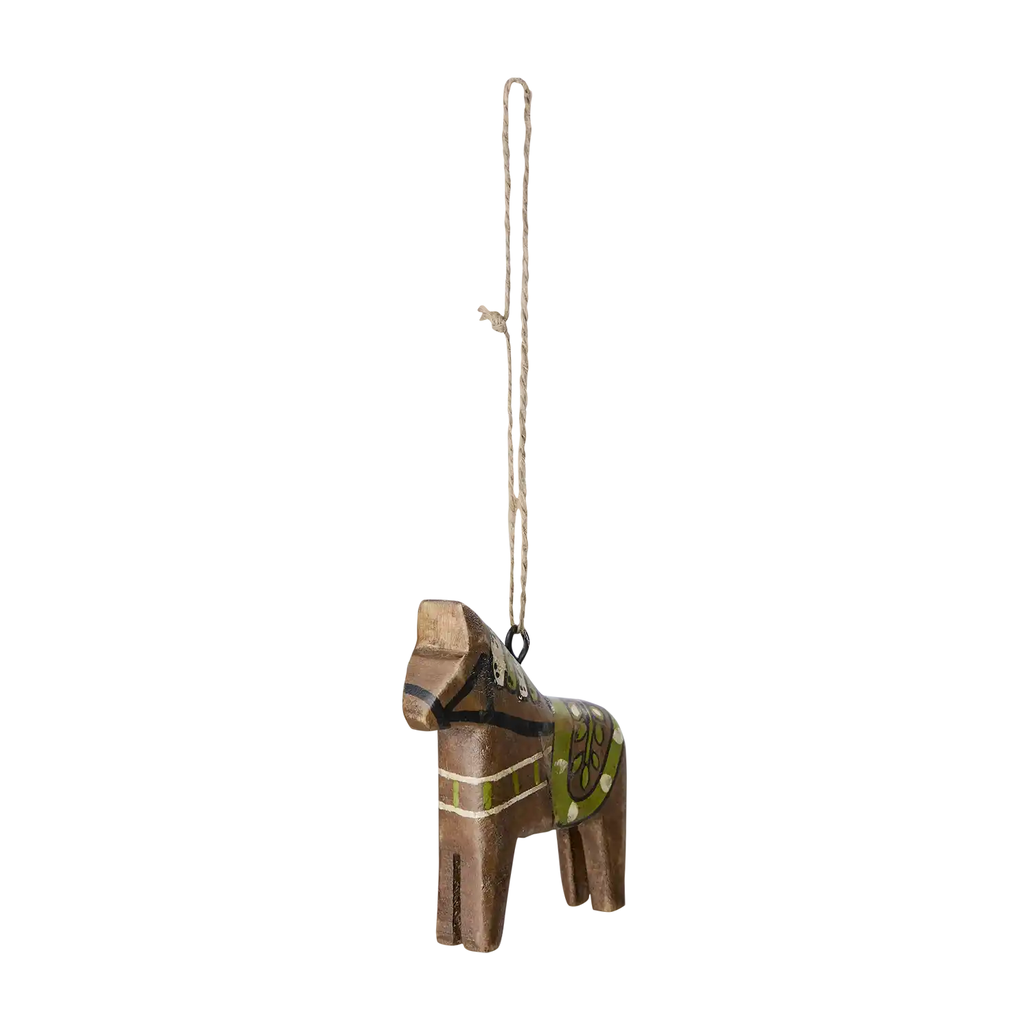 FÅLE Deko‑Pferd aus Mangoholz, Braun/Mehrfarbig, L8×B2×H9 cm