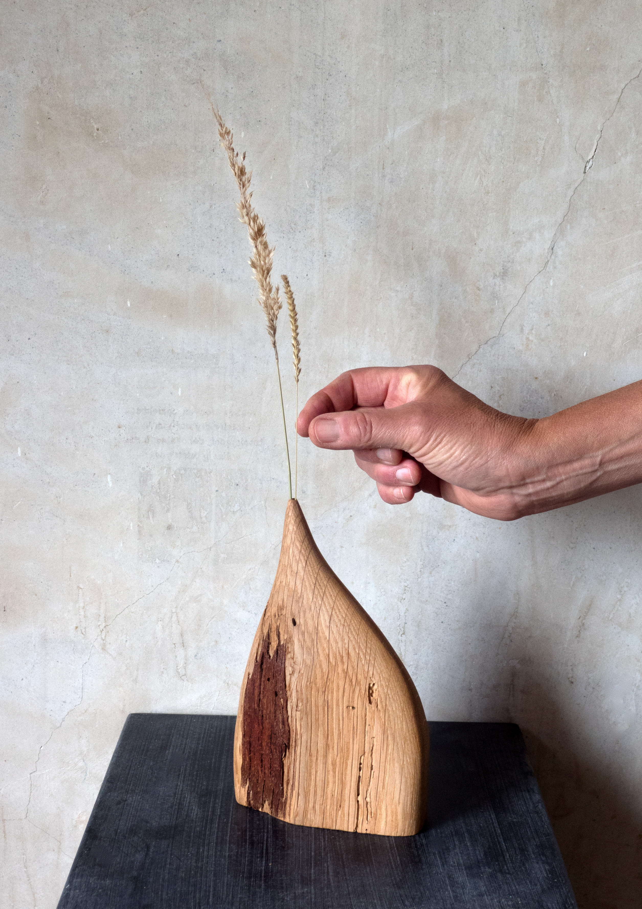 Holz Trockenblumenvase Alteiche klein