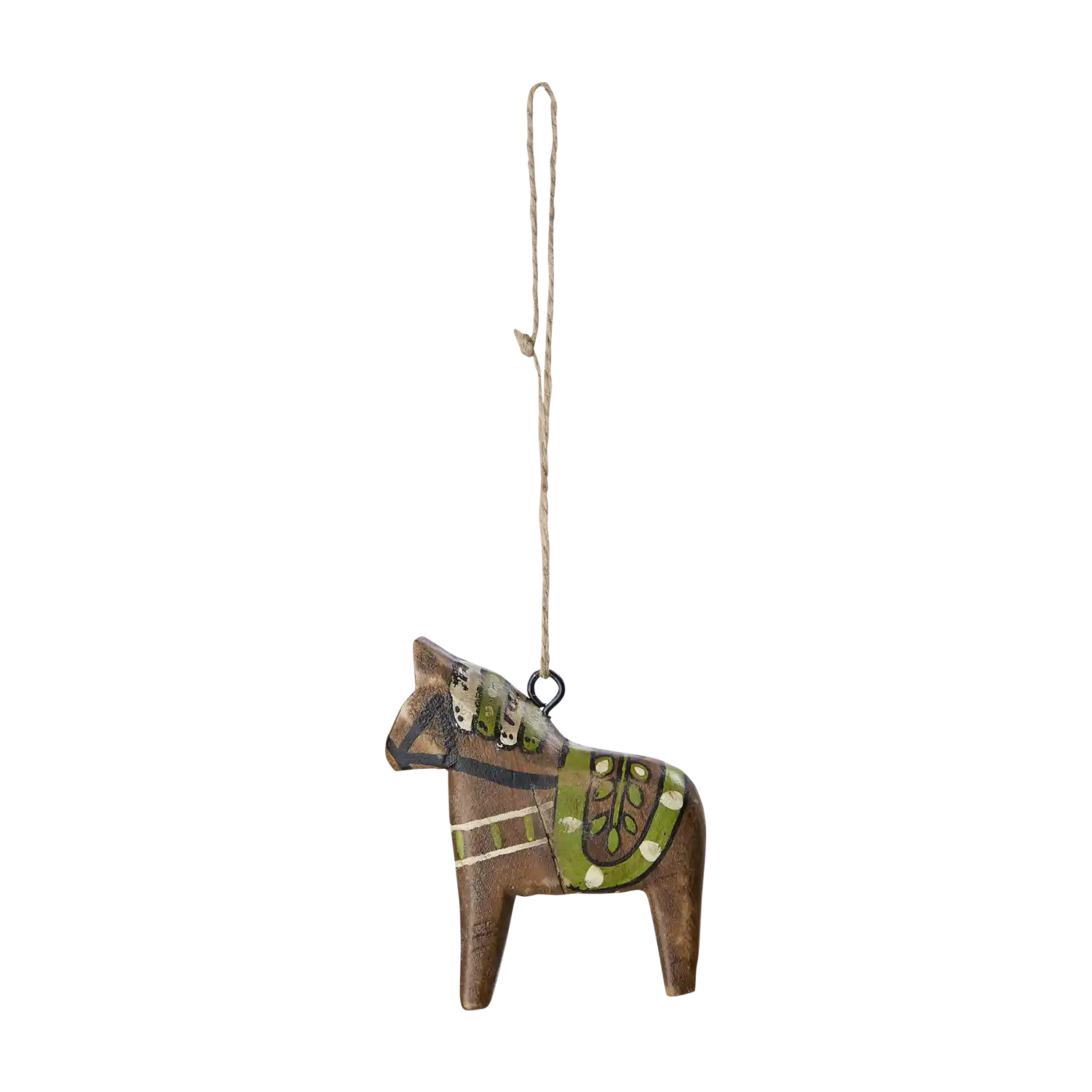FÅLE Deko‑Pferd aus Mangoholz, Braun/Mehrfarbig, L8×B2×H9 cm