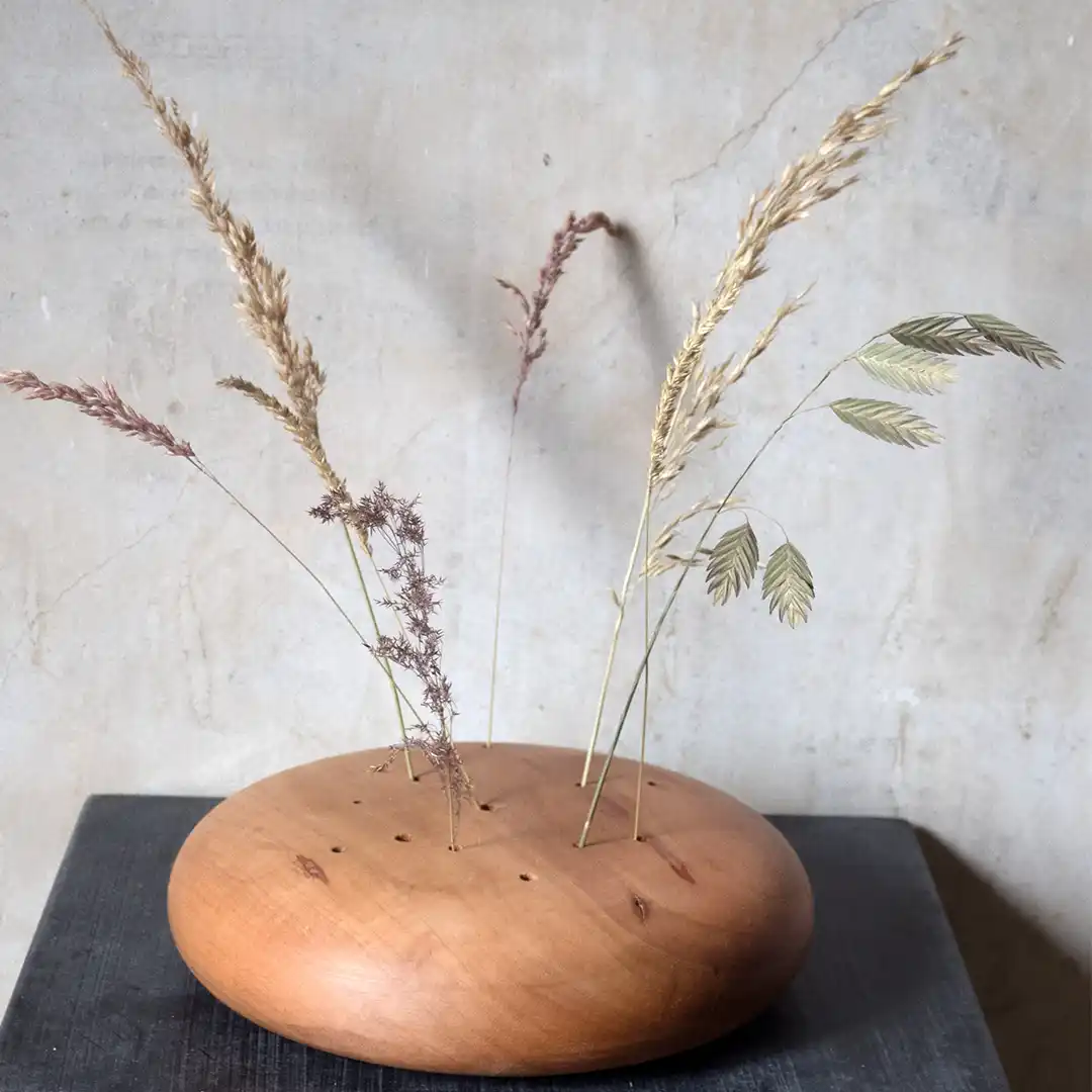 Trockenblumenstnder_Holzdeko_Geschenkideen_Holz_Holzvase_Trockenblumen_Vase_gross_Birnenholz_rund